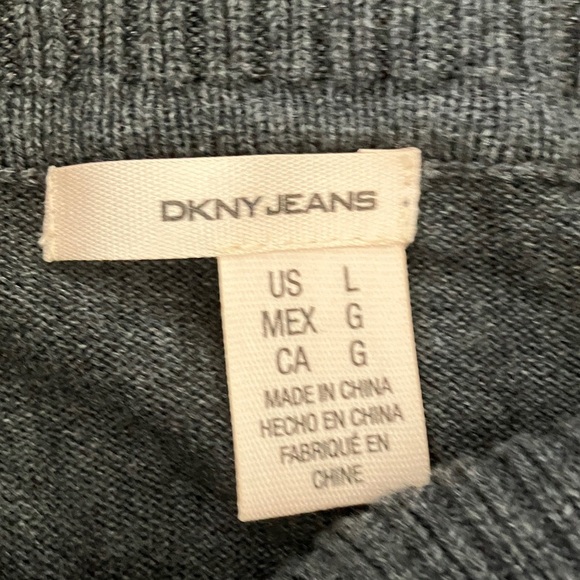 DKNY women’s size large Charcoal Cowl Neck Sweater with large snaps - Picture 2 of 14